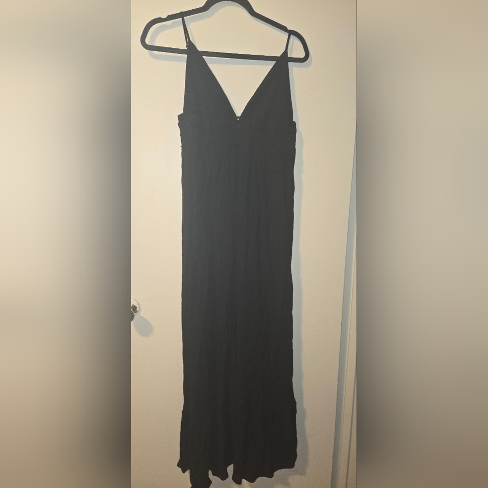 NWOT Black Love Tree Crepe Smock Waist Maxi Slip Dress | Size L - Picture 3 of 4